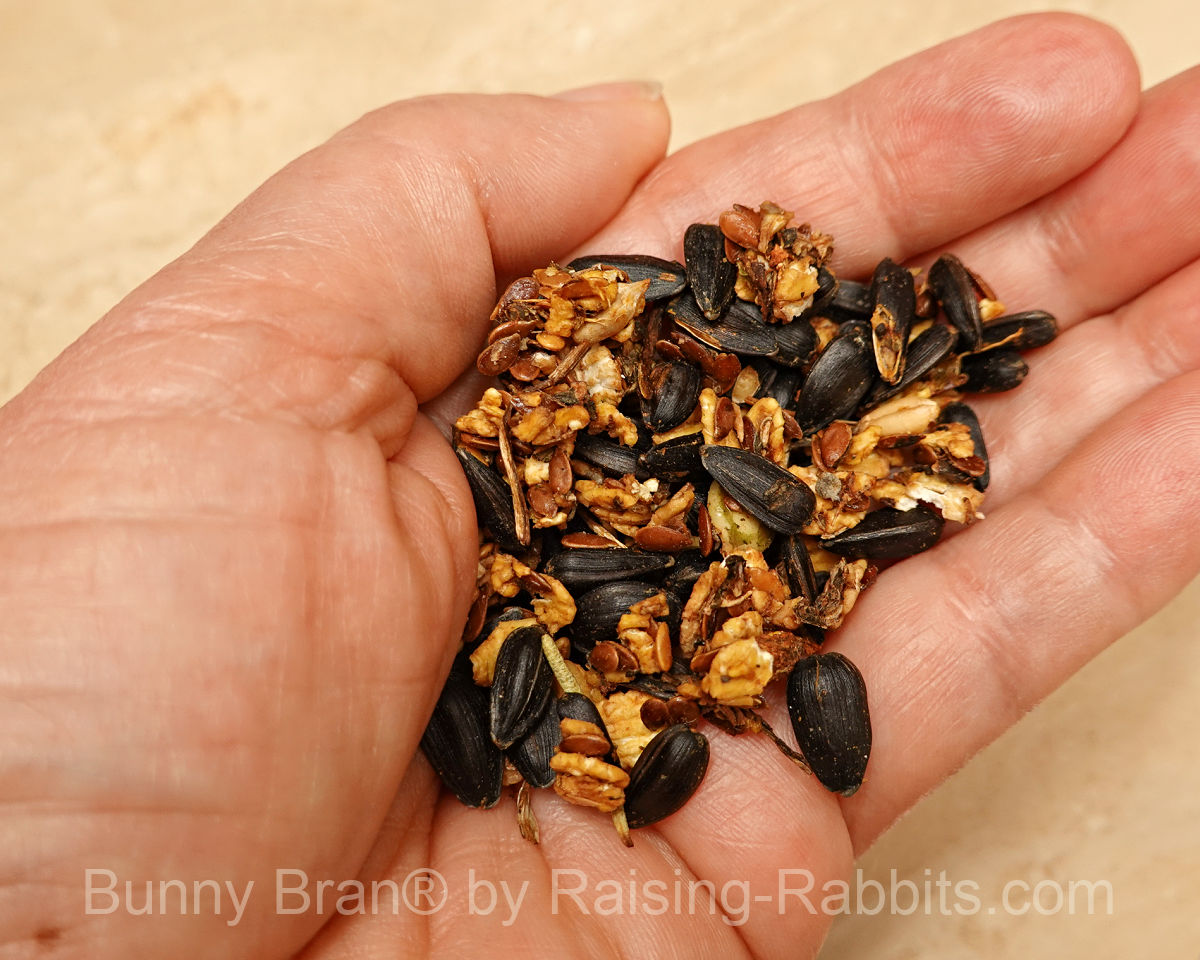 One tablespoon of Bunny Branola measured into the palm of the hand.