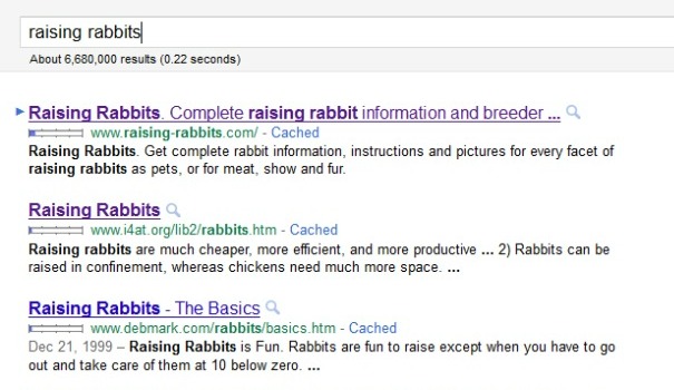 Google places Raising-Rabbits.com at #1 on first page of Google search results on 8.10.2011 Google places Raising-Rabbits.com at #1 on first page of Google search results on 8.10.2011