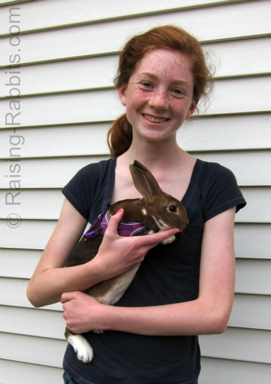 Friend Carmen with her new pet rabbit