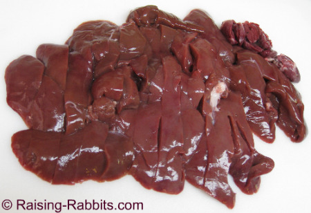 Rabbit liver sliced into strips