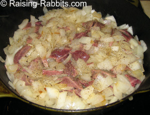 Rabbit liver and onion recipe simmering