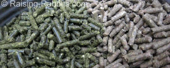 Sherwood feed pictured with nationally recognized brand of rabbit feed